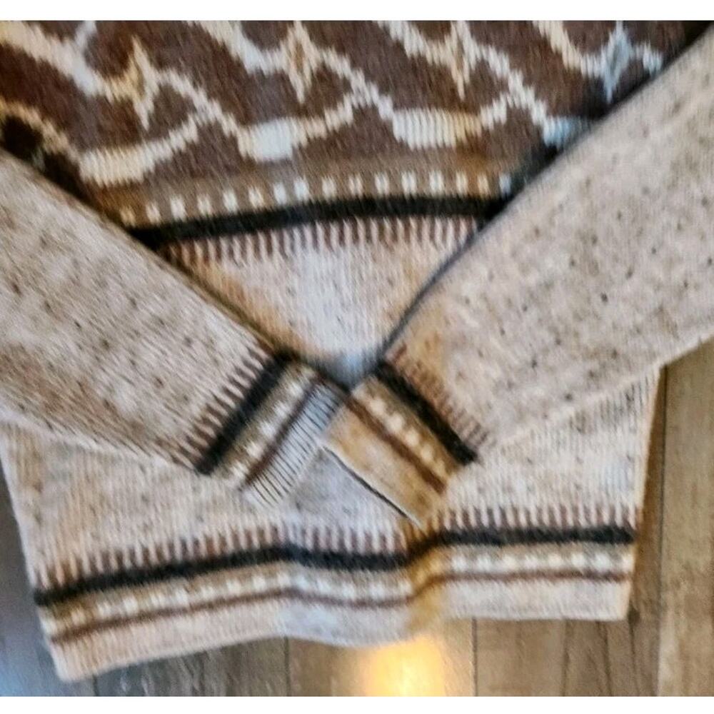 Vintage Handmade Cowichan Style Wool Knit Zip Cardigan Oversized Med Sweater 70s - Picture 10 of 10